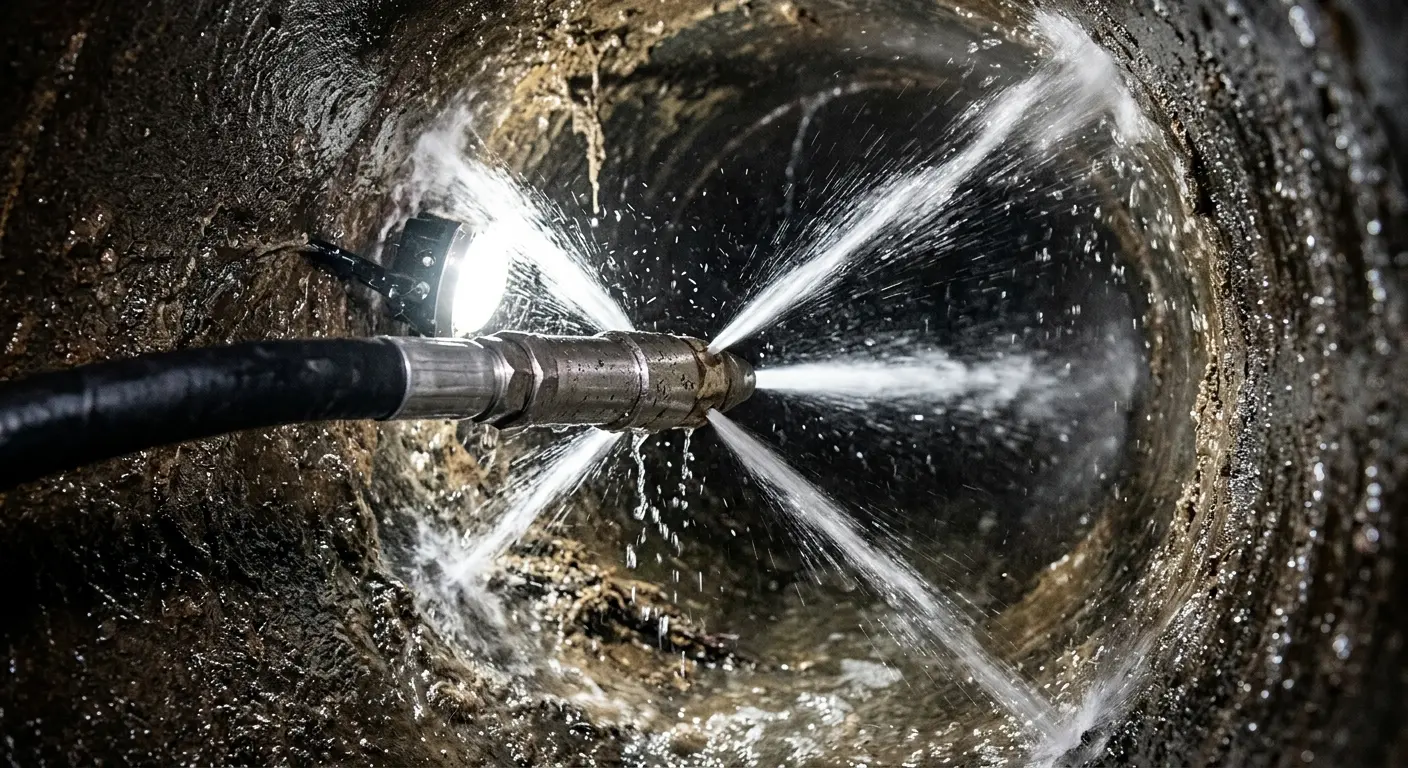 High-pressure hydro jetting nozzle cleaning sewer pipe for Storm Drain Cleaning in White Oak